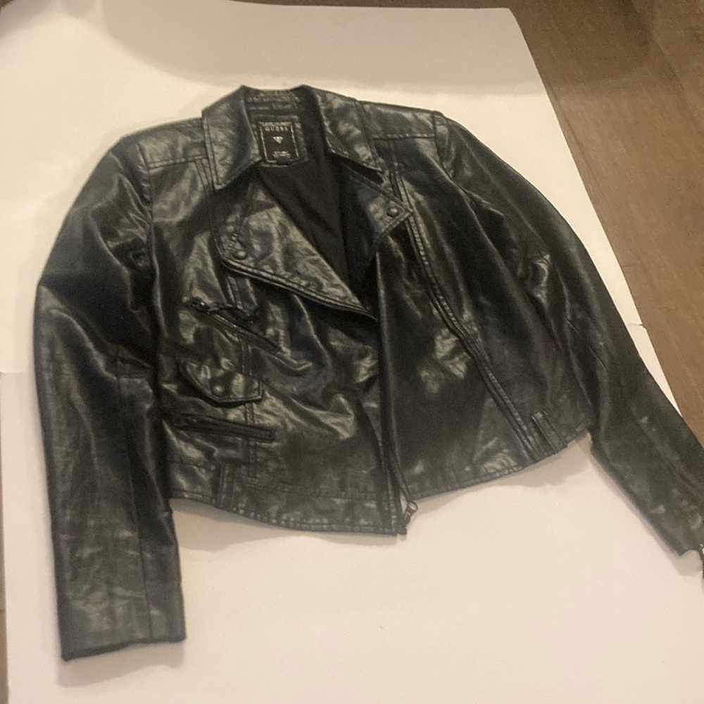 Guess faux leather jacket black small.